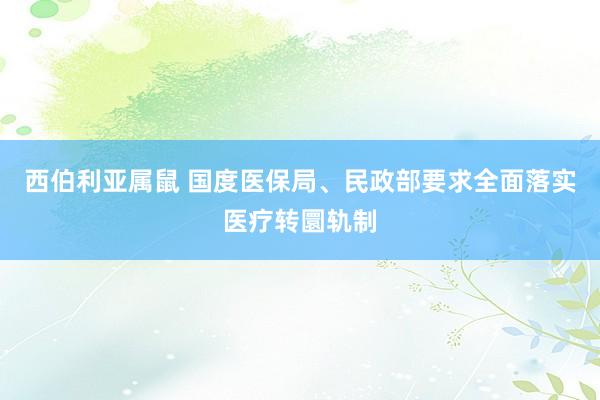 西伯利亚属鼠 国度医保局、民政部要求全面落实医疗转圜轨制