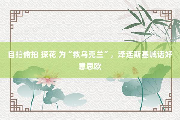 自拍偷拍 探花 为“救乌克兰”，泽连斯基喊话好意思欧