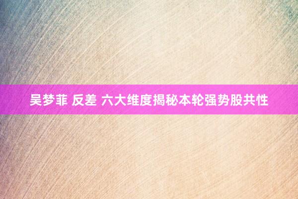 吴梦菲 反差 六大维度揭秘本轮强势股共性