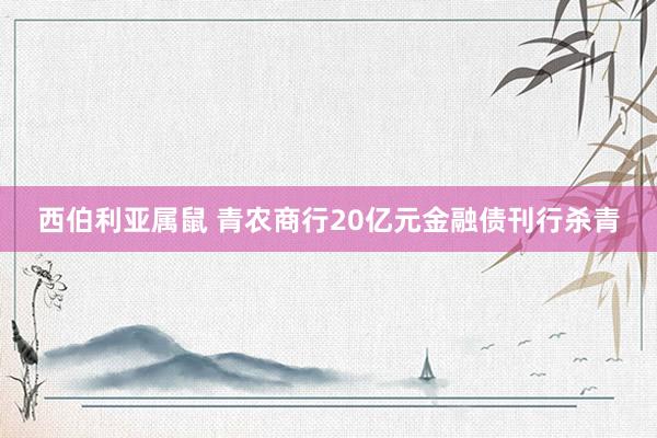西伯利亚属鼠 青农商行20亿元金融债刊行杀青