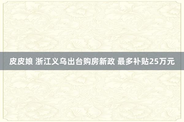 皮皮娘 浙江义乌出台购房新政 最多补贴25万元